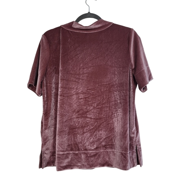 By Anthropologie Pink Rose Krista Velvet short sleeve mockneck top holiday girly - Picture 4 of 12